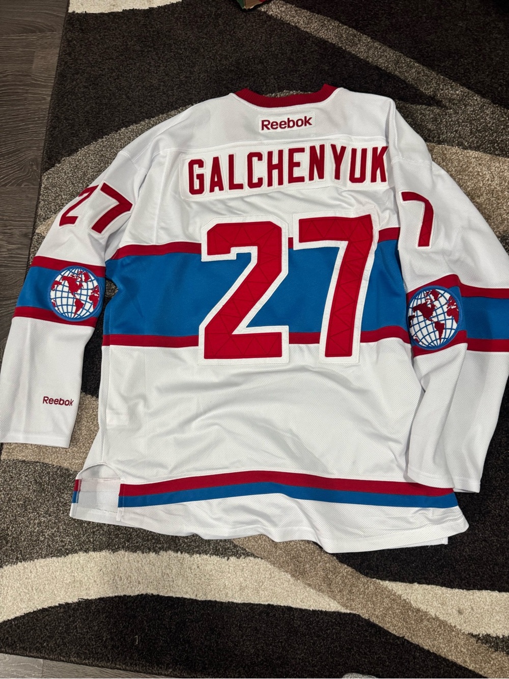 Reebok White, Red & Blue Galchenyuk #27 Hockey Jersey